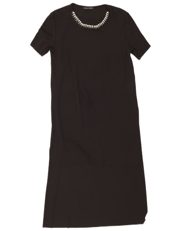 Zara Mujer Maxi Vestido UK 42 Mediano Negro Poliéster