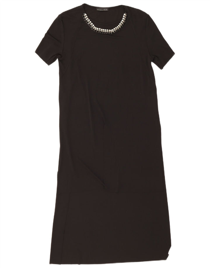 Zara Mujer Maxi Vestido UK 42 Mediano Negro Poliéster
