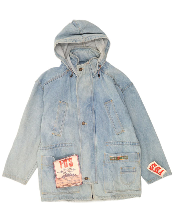 Vintage hombres con capucha chaqueta de mezclilla Reino Unido 42 XL algodón azul