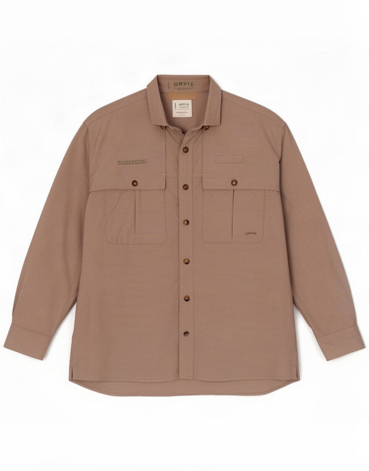 Camisa de viaje para hombre Orvis Poliéster a cuadros beige grande