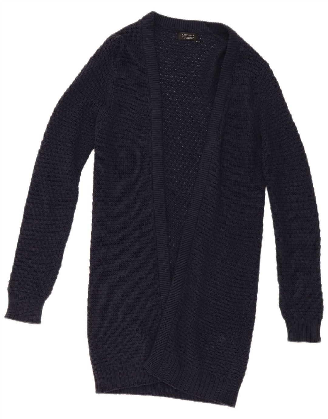 ZARA Hombre Jersey Cárdigan Abierto Mediano Azul Marino Algodón