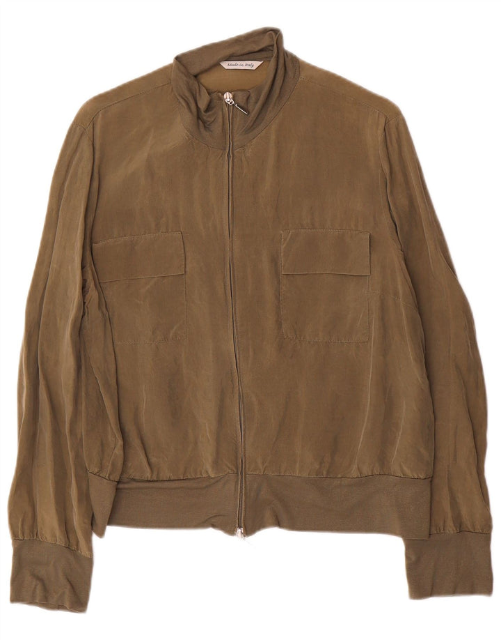 Vintage mujer bombardero chaqueta Reino Unido 12 medio caqui