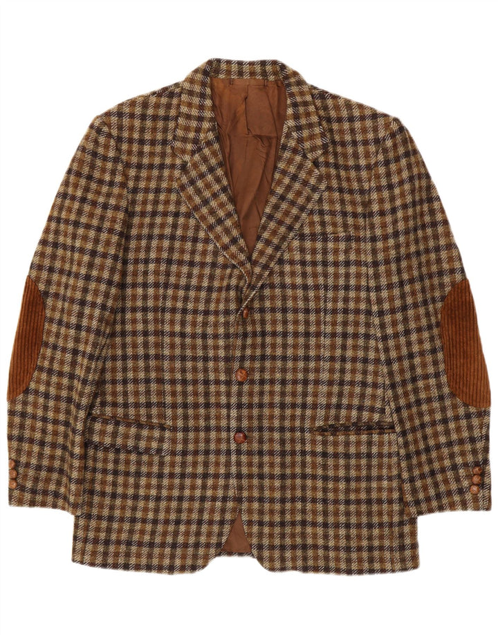 Egon Von Furstenberg Chaqueta tipo blazer de 3 botones para hombre EU 50 Large Brown Gingham