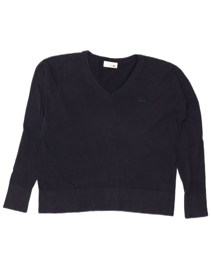 Lacoste Jersey con cuello en V para mujer Talla 40 Mediano Azul marino Algodón