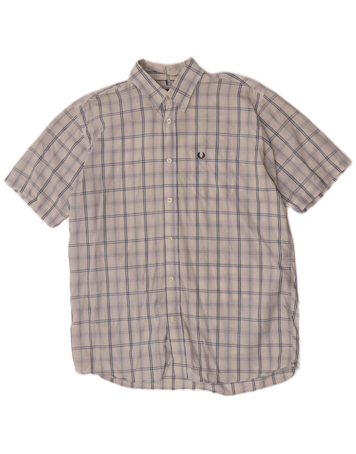 Fred Perry Camisa De Manga Corta Para Hombre De Algodón A Cuadros Blanco Grande