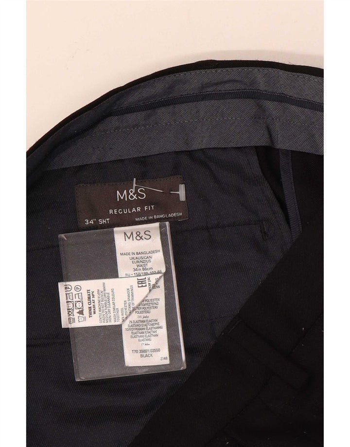 Marks & Spencer Pantalón chino de corte regular para hombre W34 L29 Lana negra