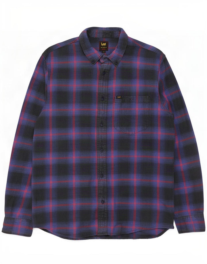 Camisa De Franela De Ajuste Relajado De Algodón A Cuadros Azul Marino Pequeño Lee Hombre