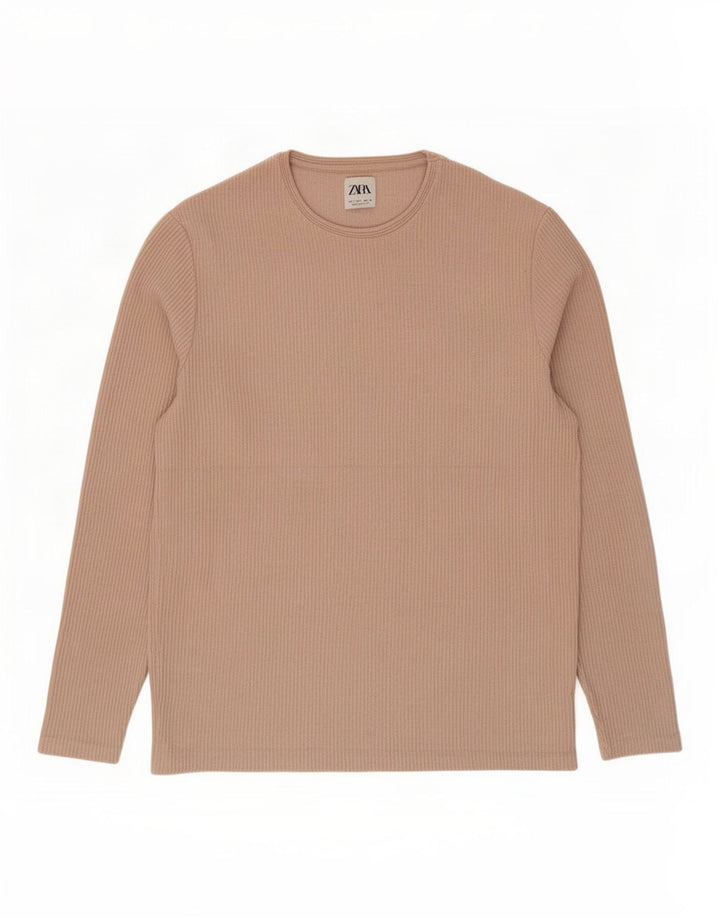 Zara Hombre Top Manga Larga Grande Algodón Beige