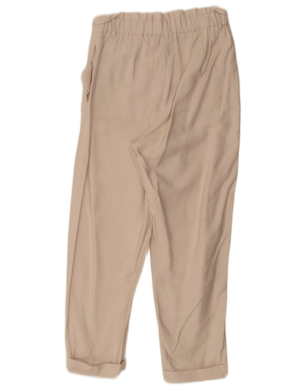 Zara Mujer Pantalones Cortos Cónicos De Cintura Alta Pequeño W26 L25 Viscosa Beige