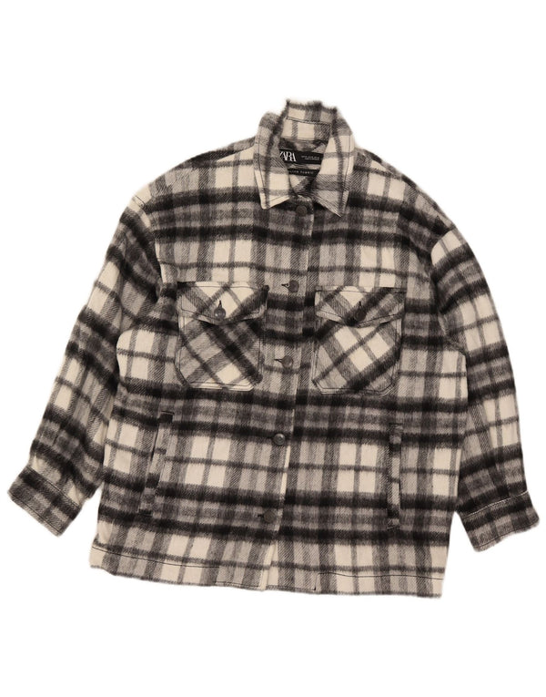 Zara Camisa de franela de leñador extragrande para mujer UK 6 XS Black Check