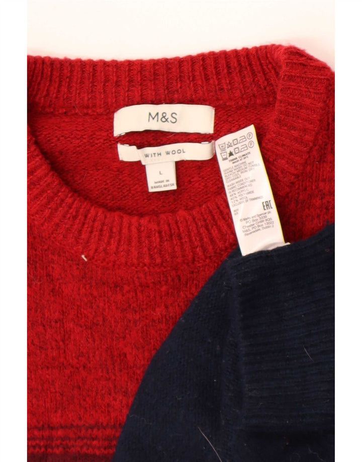 Marks & Spencer - Jersey de cuello redondo para hombre, talla grande, color burdeos a rayas