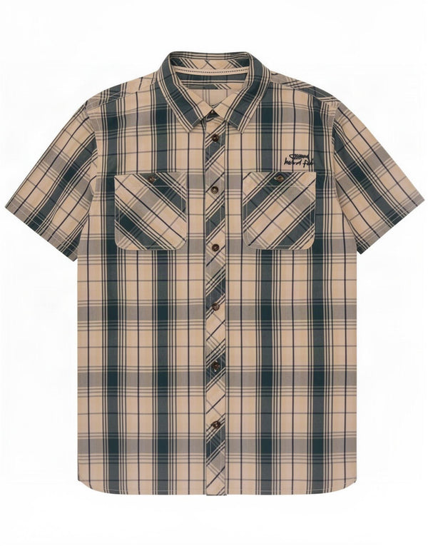 Weird Fish Camisa de manga corta para hombre Algodón a cuadros verde medio
