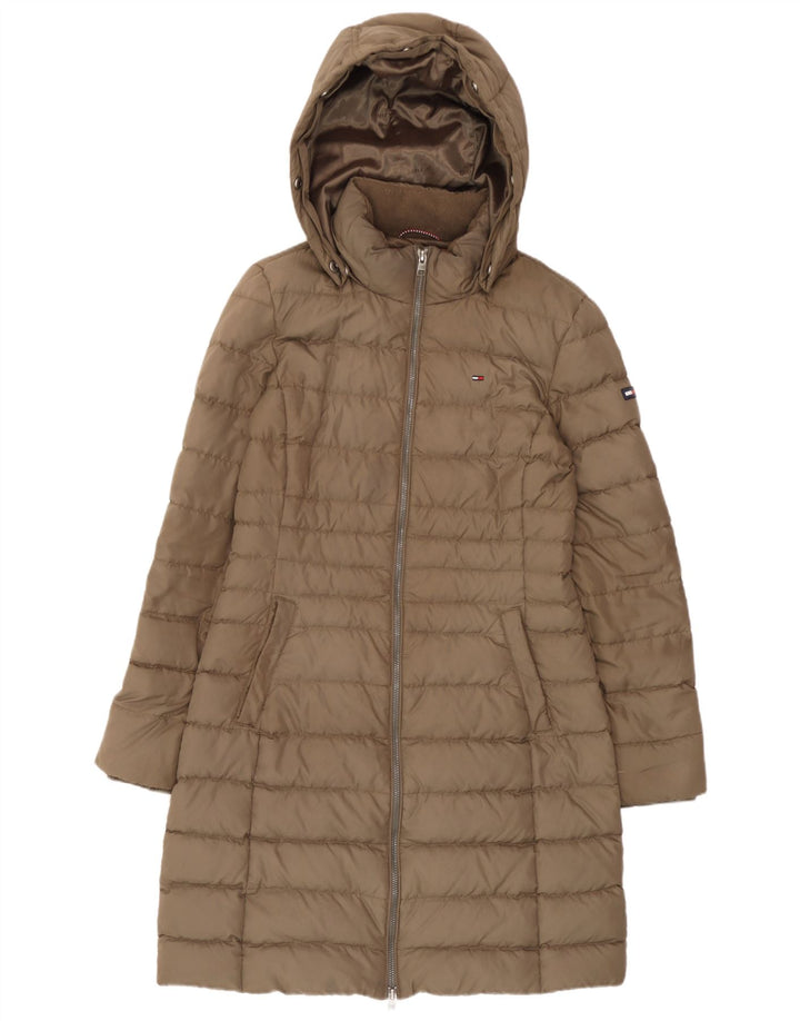 Tommy Hilfiger Abrigo acolchado con capucha para mujer UK 44 Poliéster beige medio