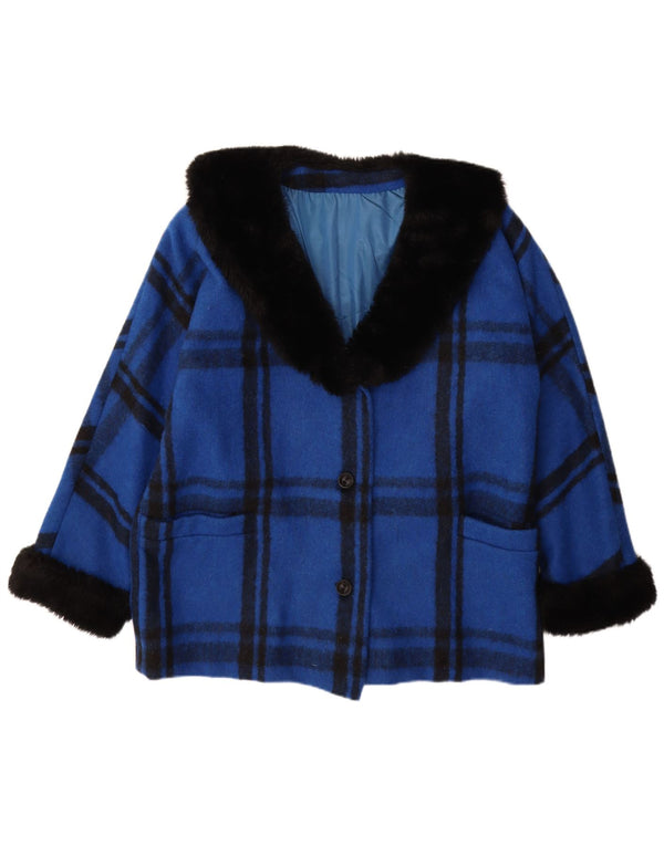 Vintage mujer suelta ajuste abrigo Reino Unido 18 XL azul cuadros