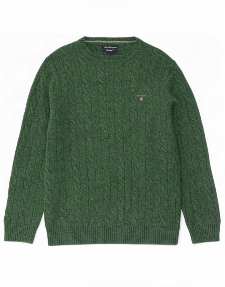 Gant Jersey con cuello barco para hombre, jersey de lana de cordero verde grande