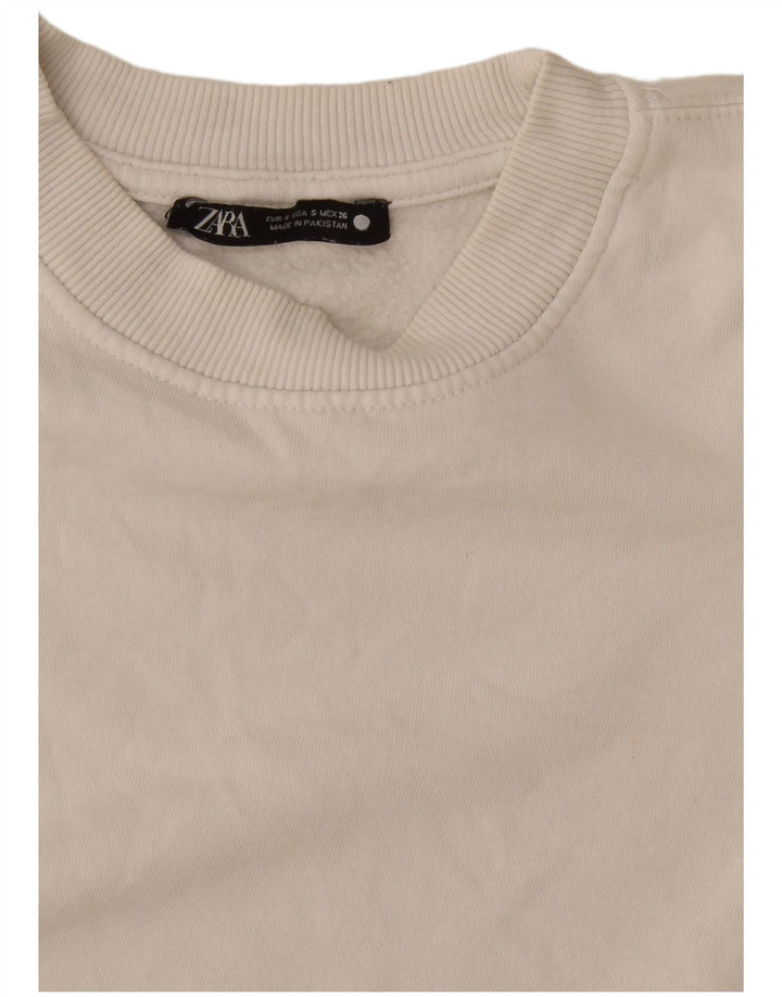 Zara Mujer Crop Sudadera Jumper UK 10 Small Blanco
