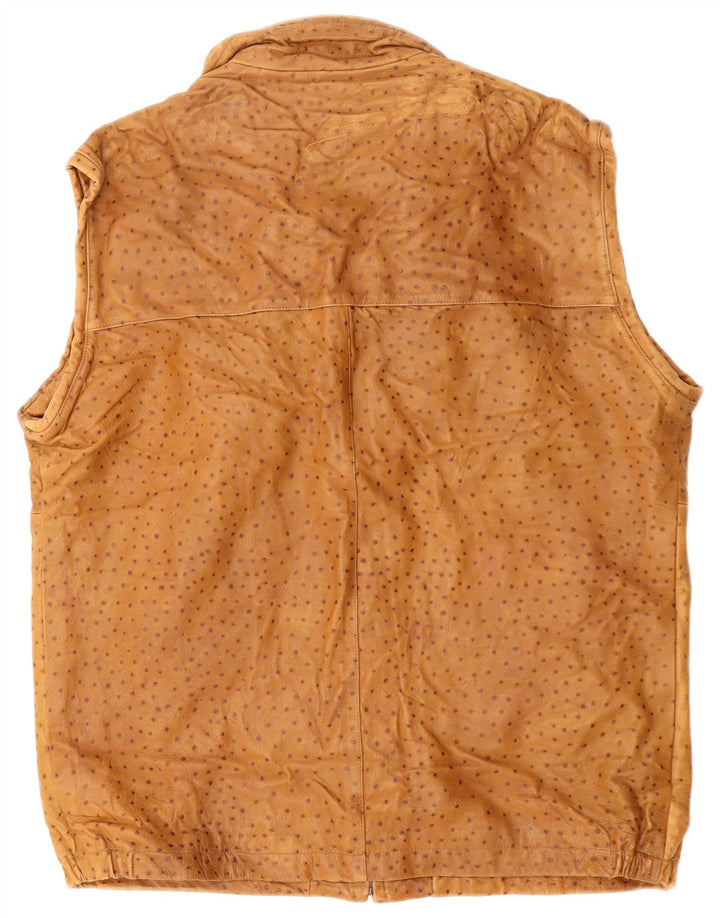 VINTAGE Chaleco de cuero para hombre IT 56 3XL Marrón manchado