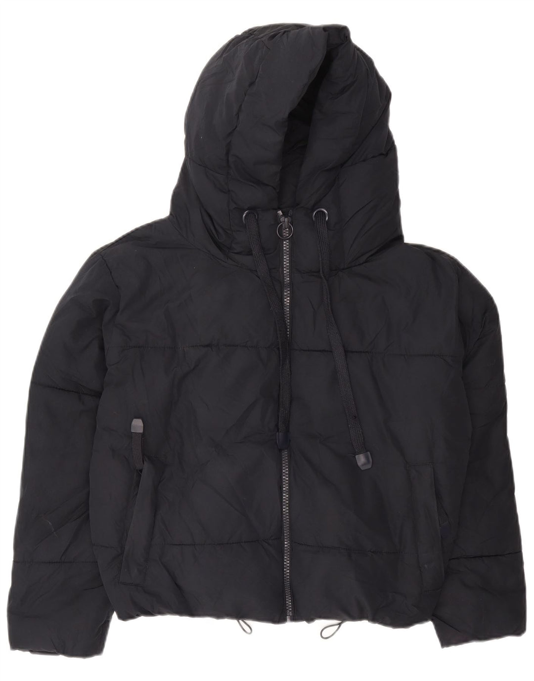 Zara Mujer Chaqueta Acolchada Corta Extragrande Con Capucha UK 6 XS Poliéster Azul Marino