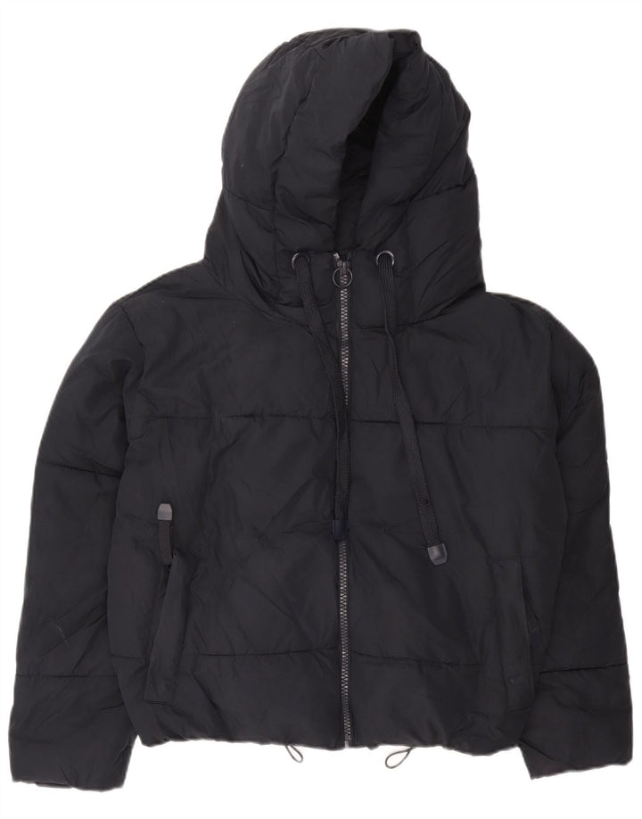 Zara Mujer Chaqueta Acolchada Corta Extragrande Con Capucha UK 6 XS Poliéster Azul Marino