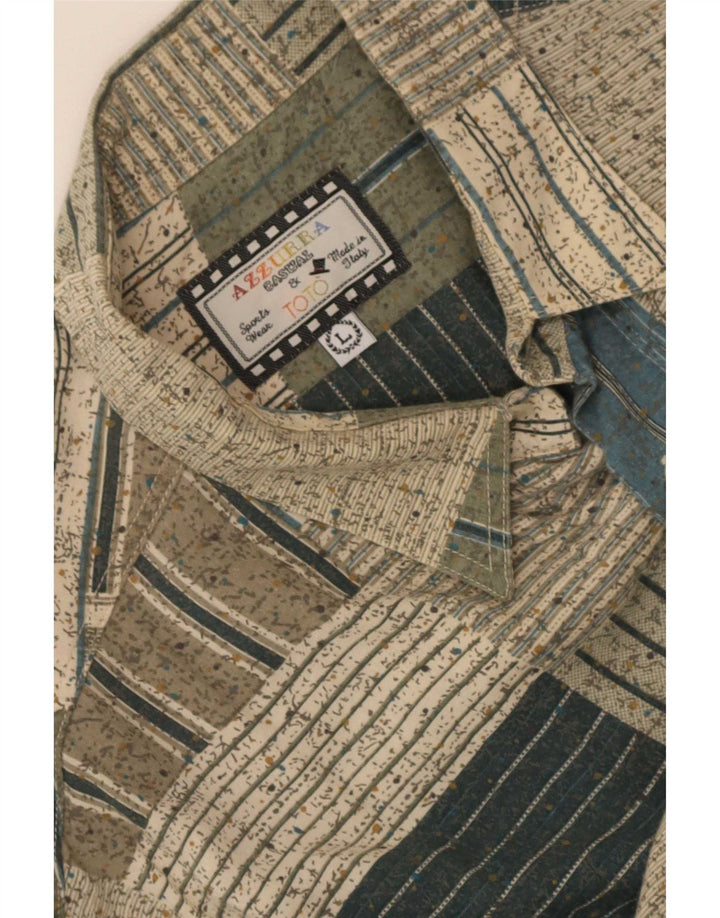 Azzurra Camisa De Hombre Grande Verde Patchwork Algodón