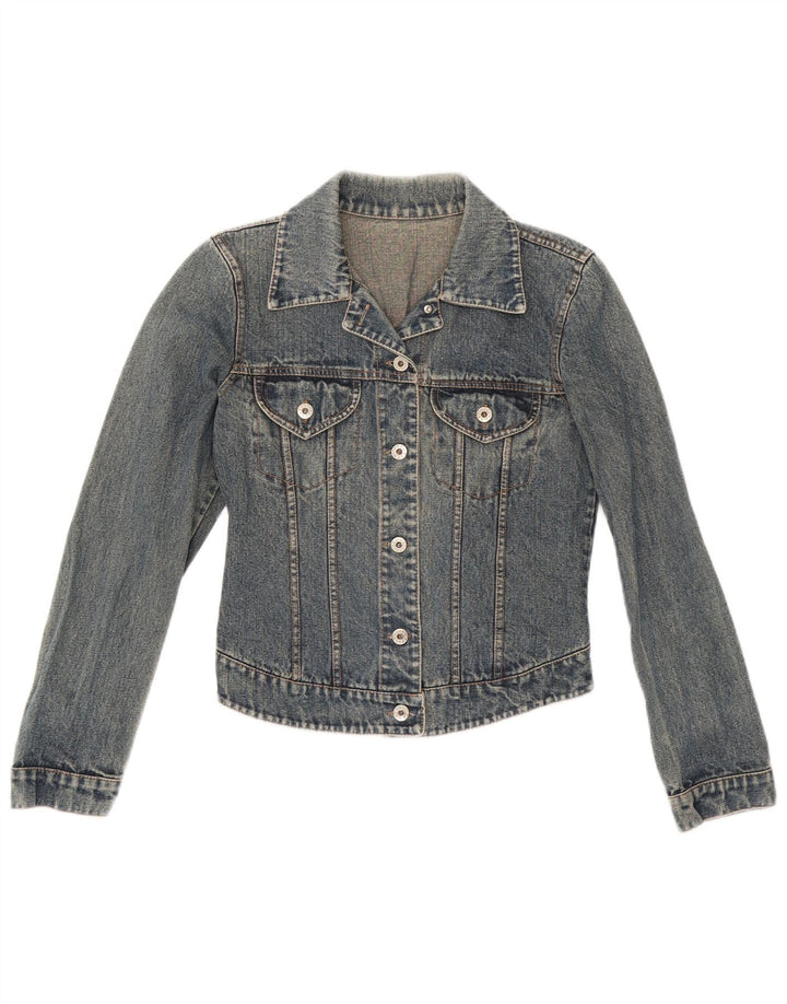 Vintage mujer crop denim chaqueta Reino Unido 4 XS azul