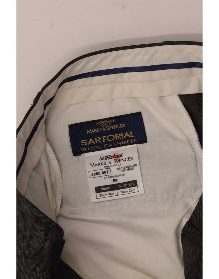 Marks & Spencer Pantalón de traje recto para hombre W34 L29 Lana gris