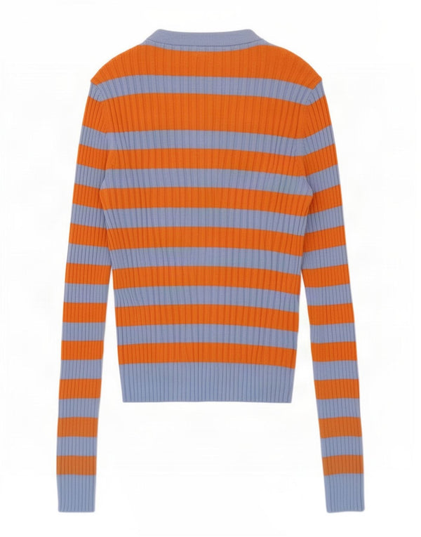 Zara - Jersey corto con cuello barco para mujer, talla 40, talla grande, color azul a rayas
