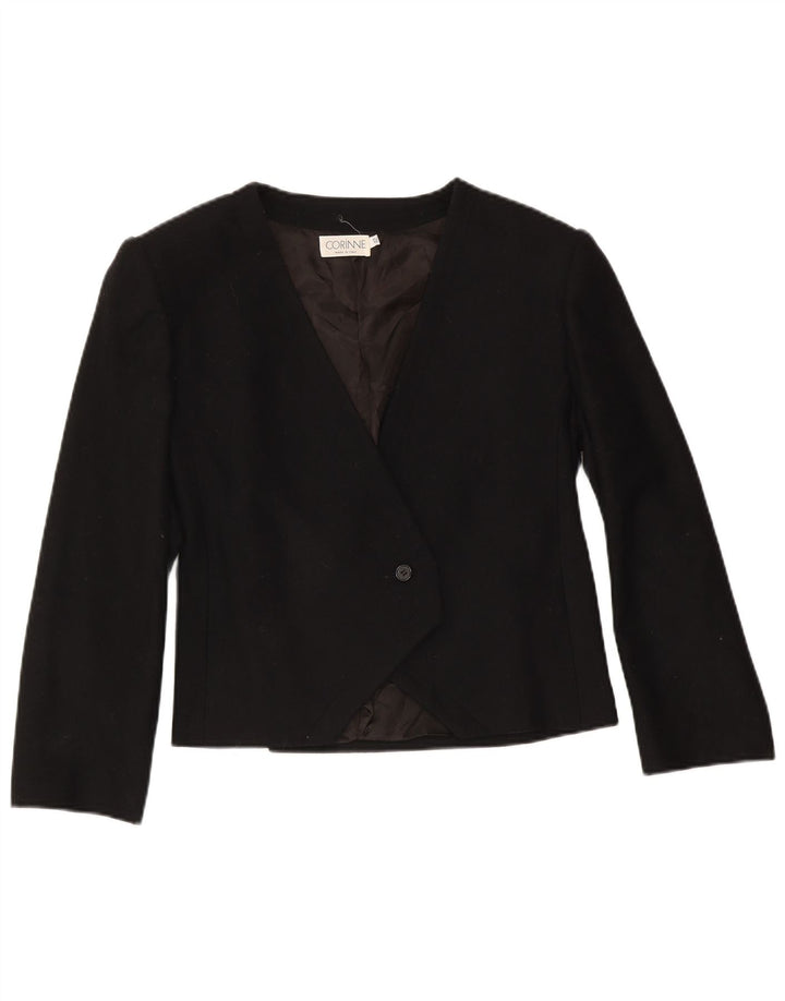 Vintage Mujer 1 Botón Blazer Chaqueta IT 42 Medio Negro