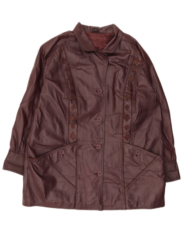 Vintage mujer cuero abrigo Reino Unido 24 4XL Borgoña Argyle/Diamond cuero