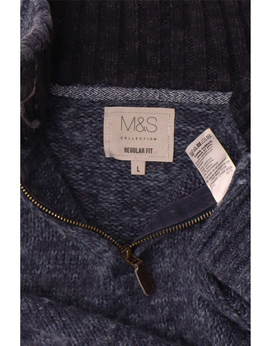 Marks & Spencer Jersey de corte regular con cuello y cremallera para hombre, talla grande, moteado en azul