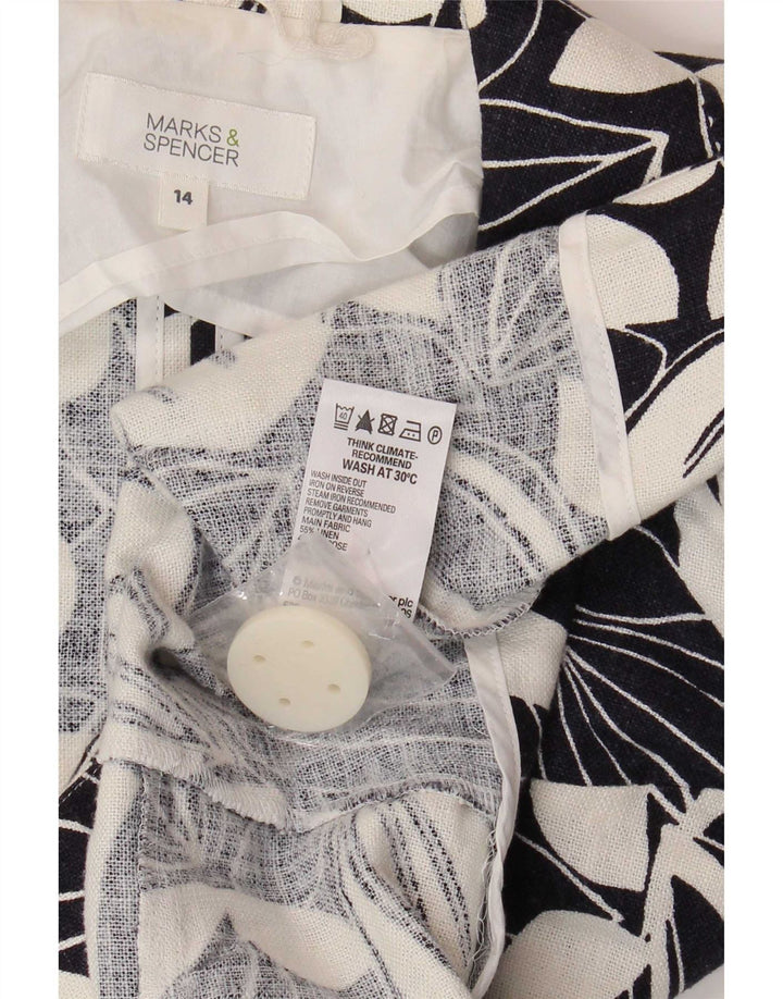 Marks & Spencer Chaqueta Blazer de Manga 3/4 para Mujer UK 44 Mediano Blanco Floral