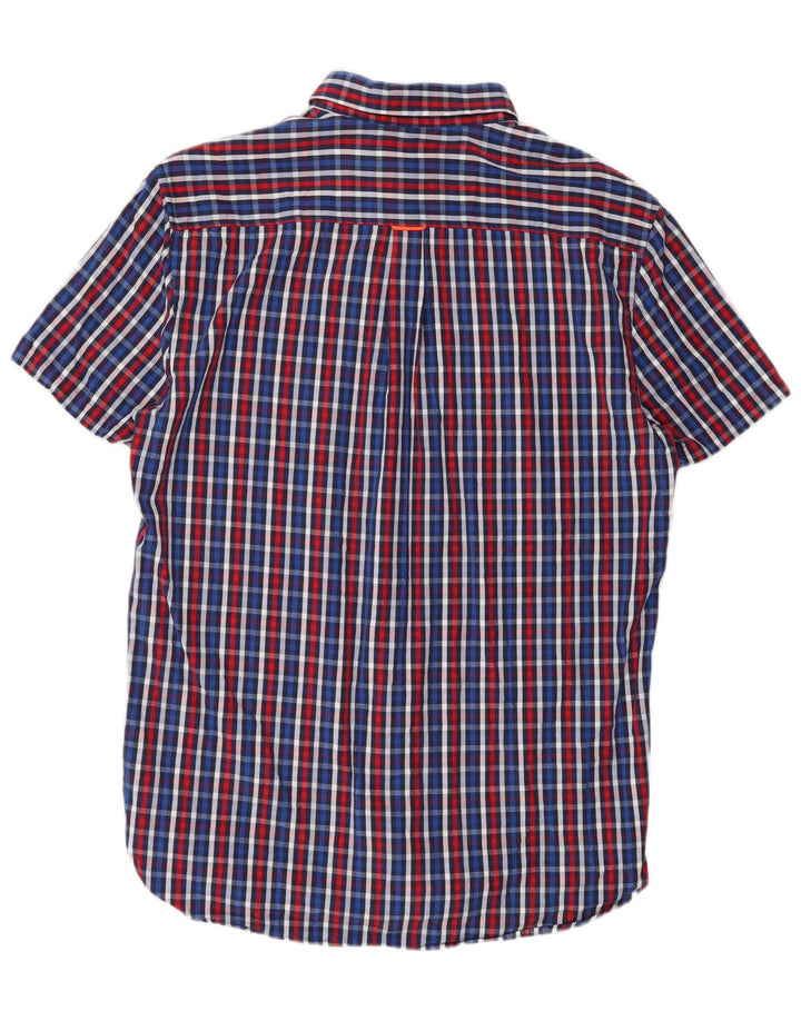 SUPERDRY Hombre Regular Fit Camisa De Manga Corta De Algodón A Cuadros Azul Medio
