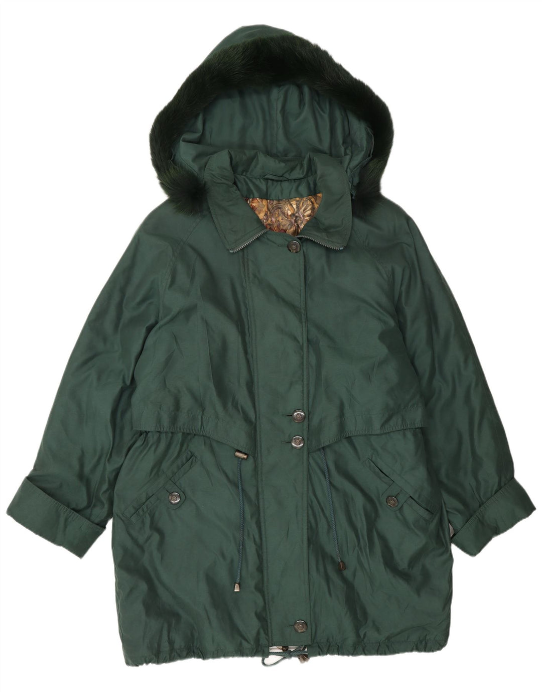 Vintage mujer con capucha chaqueta parka de gran tamaño Reino Unido 16 poliéster verde grande