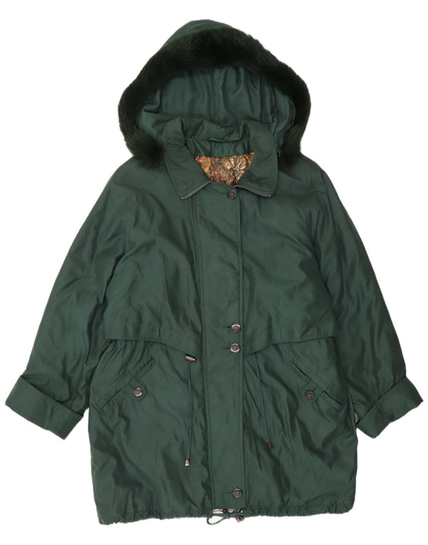 Vintage mujer con capucha chaqueta parka de gran tamaño Reino Unido 16 poliéster verde grande