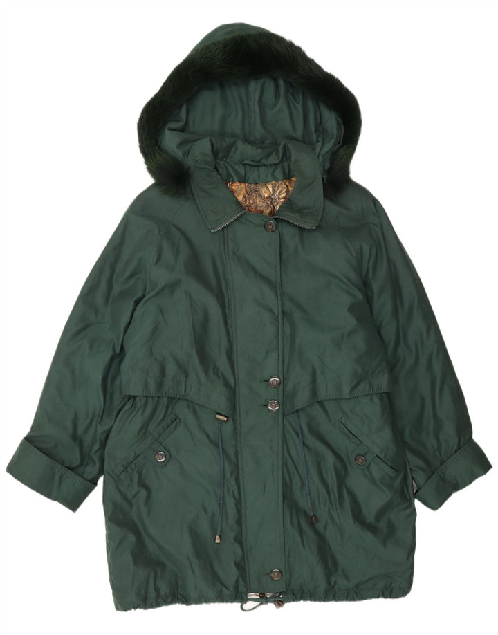 Vintage mujer con capucha chaqueta parka de gran tamaño Reino Unido 16 poliéster verde grande
