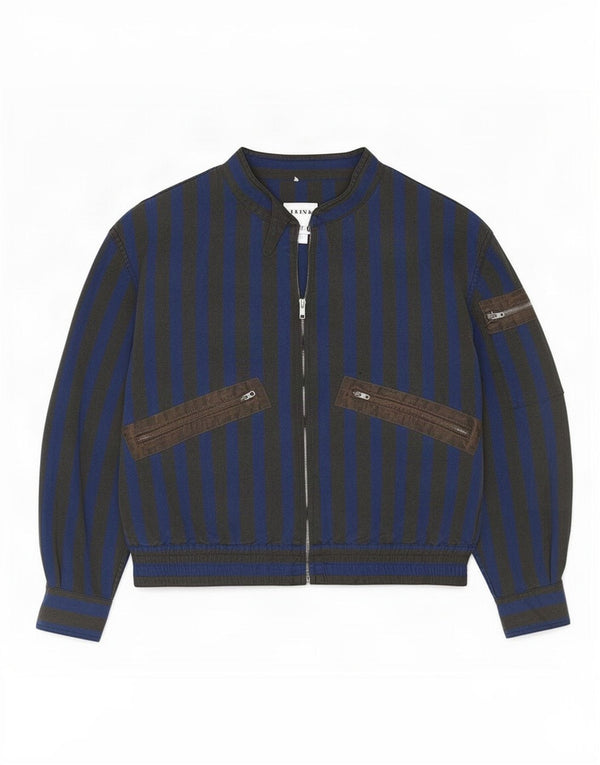 Vintage mujer bomber chaqueta Reino Unido 18 XL azul rayas