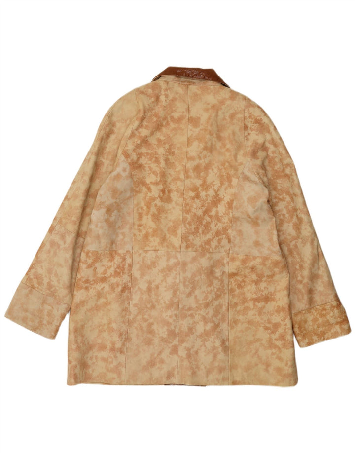 Vintage mujer abrigo de cuero de gran tamaño EU 40 cuero teñido anudado beige medio