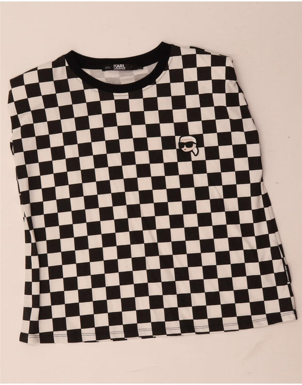Karl Lagerfeld Top sin mangas para mujer UK 40 XL Algodón geométrico negro