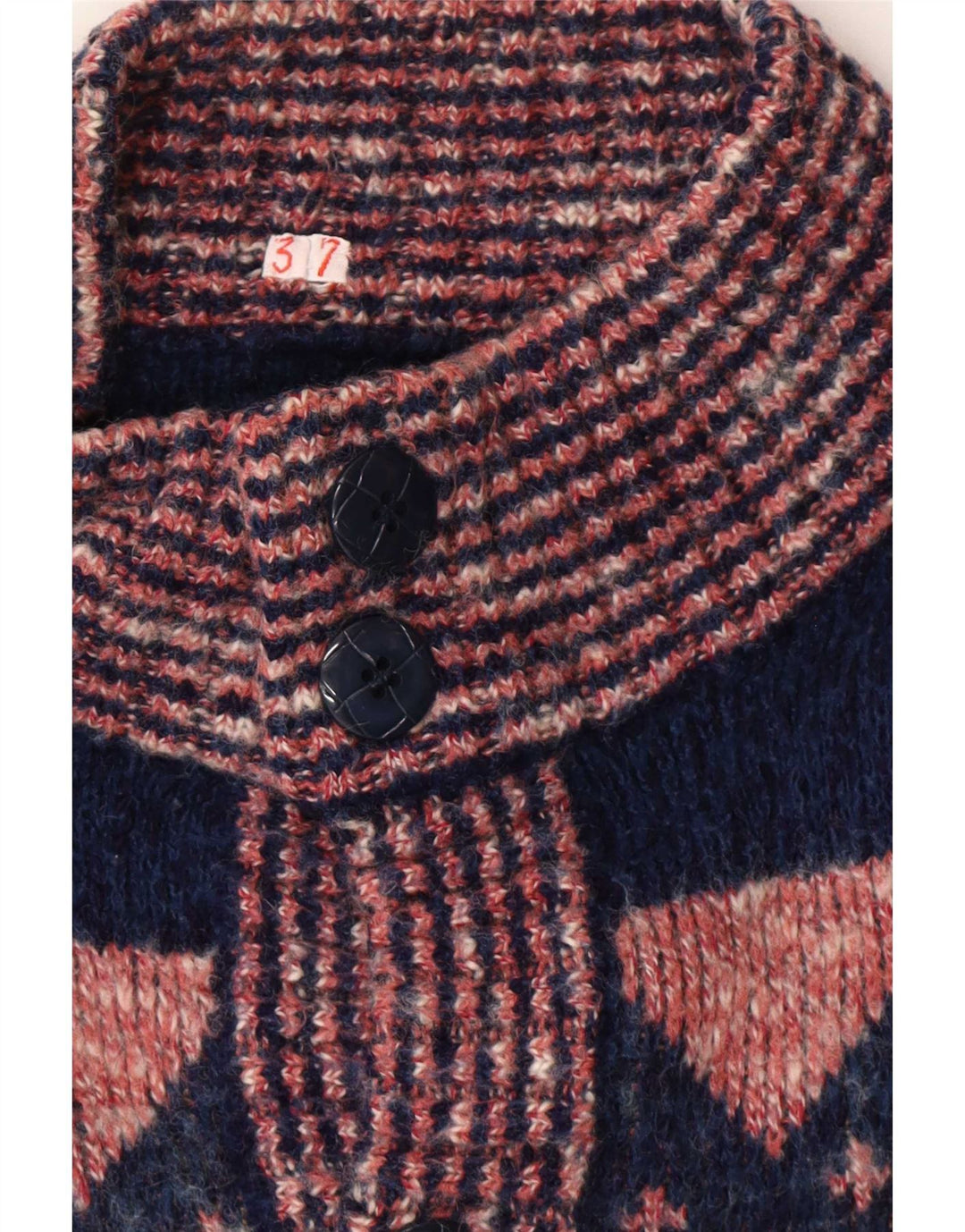 Vintage hombres Cardigan suéter medio rosa geométrico