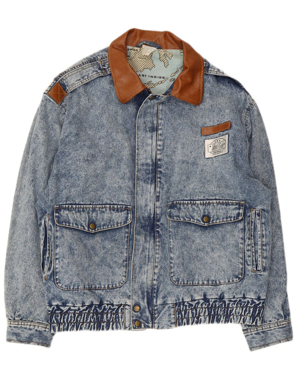 John F Gee Chaqueta vaquera estampada para hombre UK 44 2XL Algodón con bloques de color azul