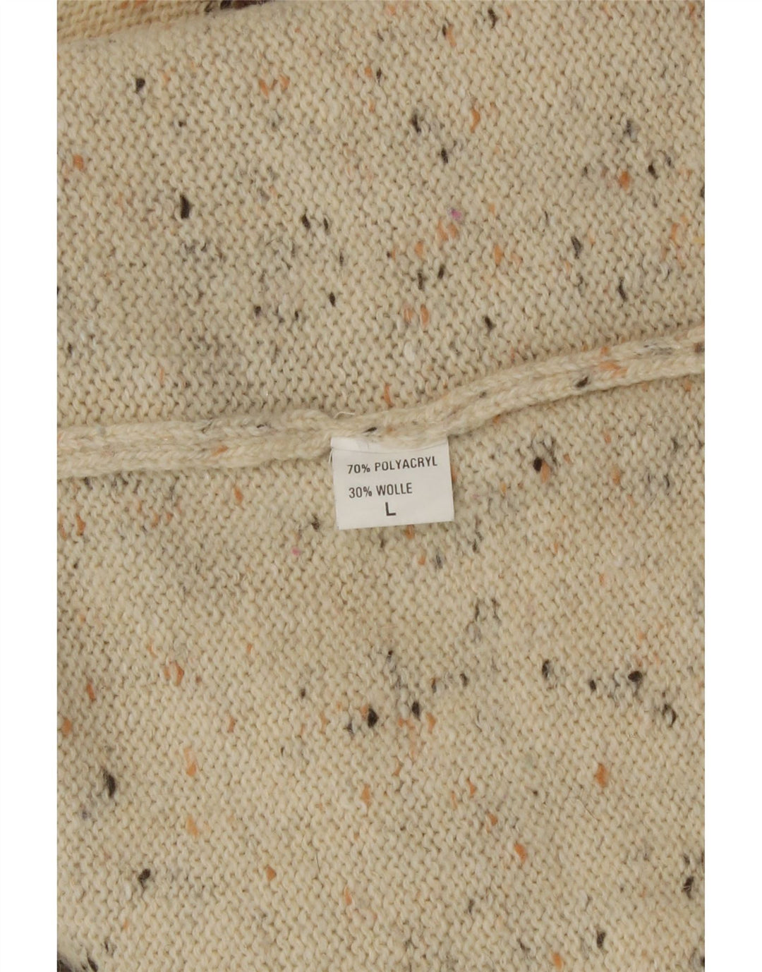 Vintage mujer cuello redondo jersey suéter Reino Unido 16 grande beige patchwork novedad