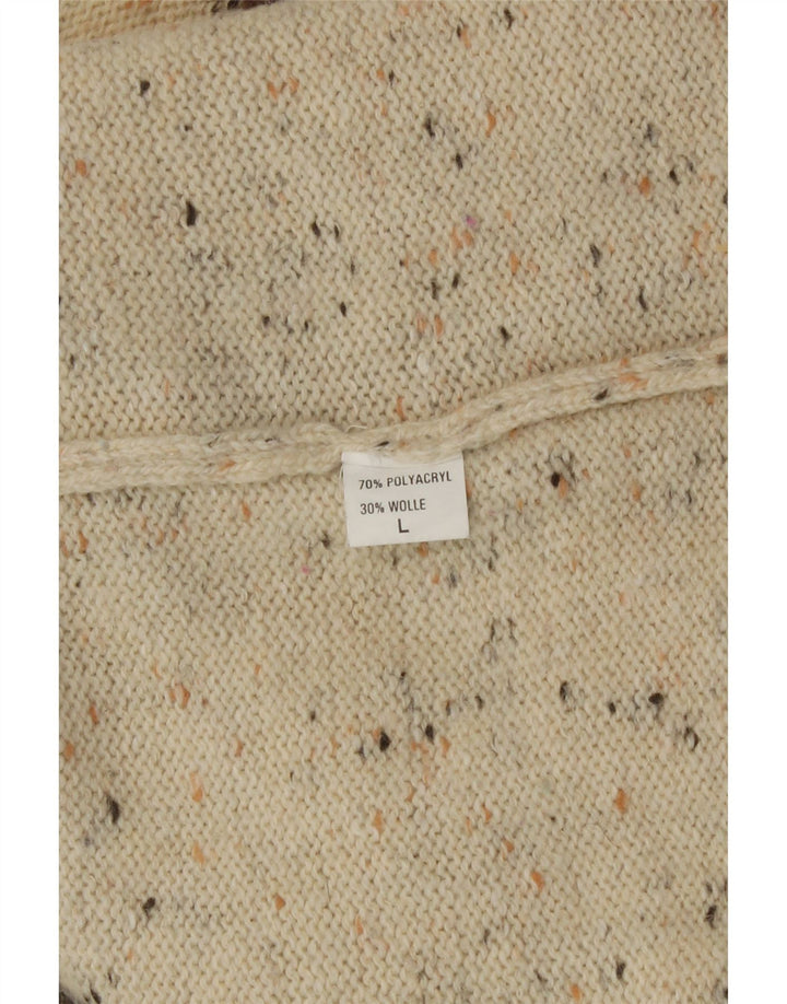 Vintage mujer cuello redondo jersey suéter Reino Unido 16 grande beige patchwork novedad