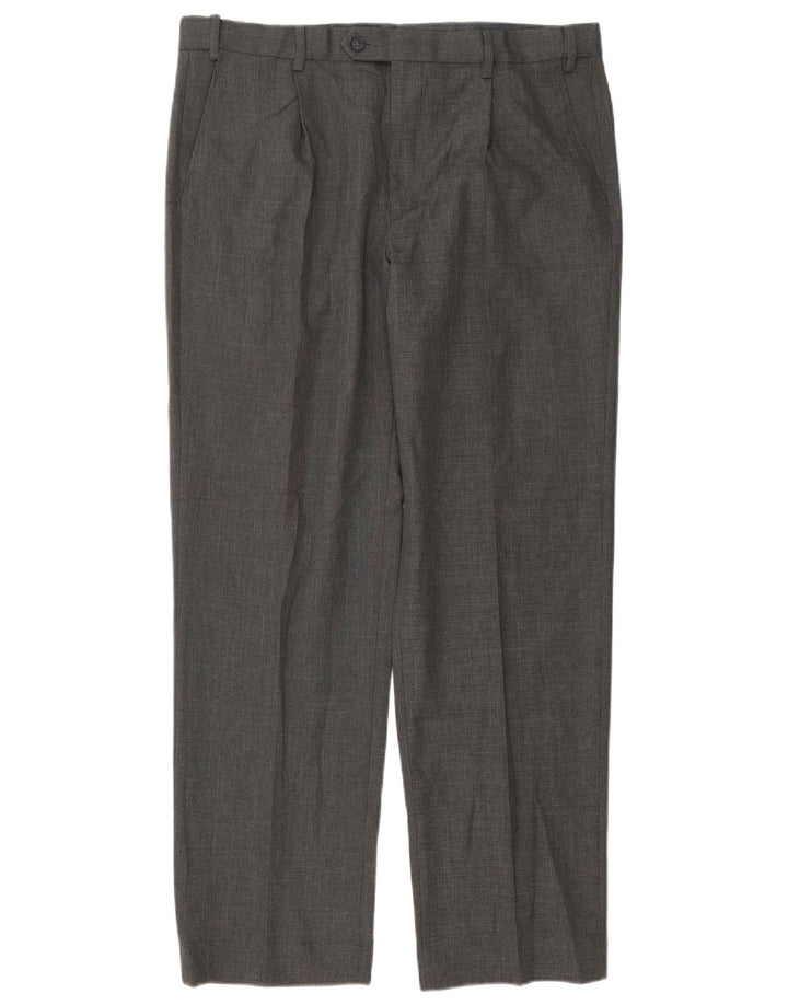 MARKS & SPENCER Pantalón de traje de corte regular para hombre W36 L31 Poliéster gris