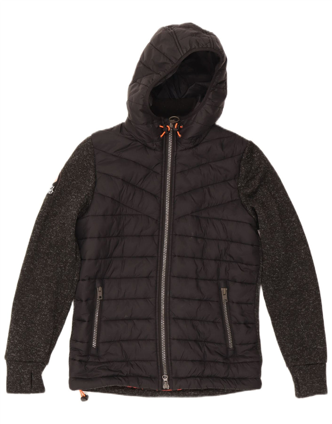 Superdry Chaqueta Acolchada Con Capucha Para Mujer UK 44 Poliéster Moteado Negro Mediano