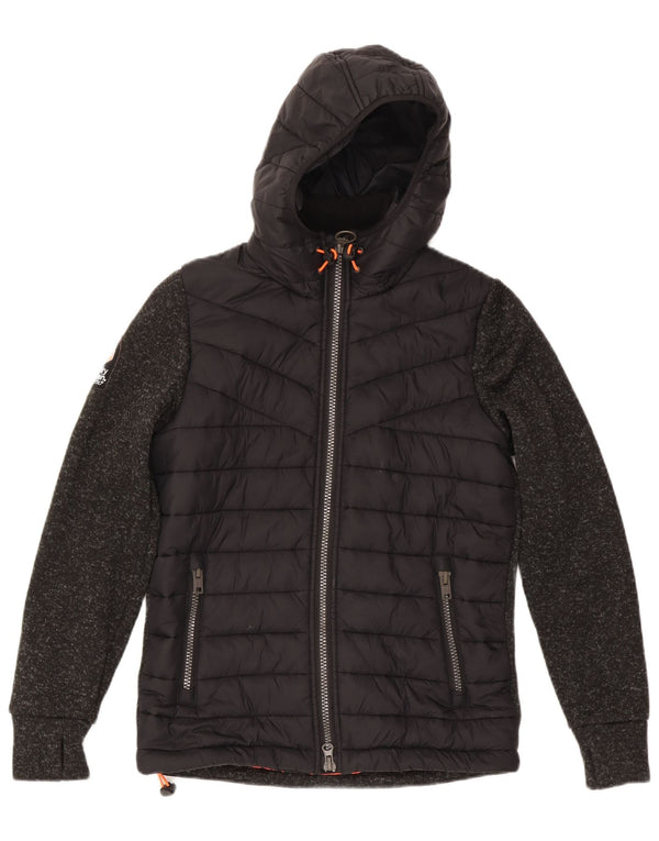 Superdry Chaqueta Acolchada Con Capucha Para Mujer UK 44 Poliéster Moteado Negro Mediano
