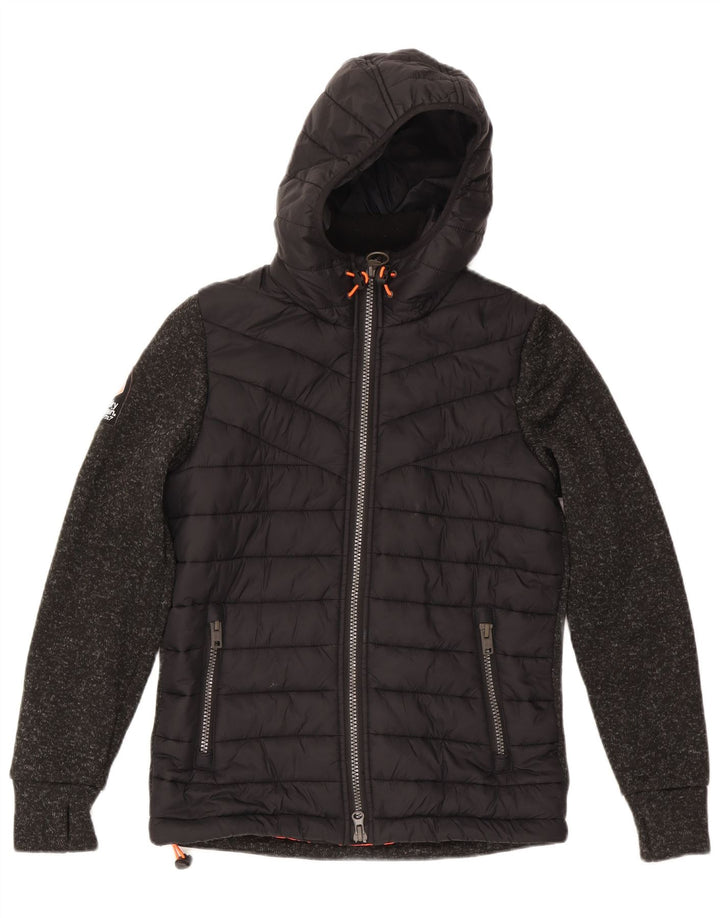 Superdry Chaqueta Acolchada Con Capucha Para Mujer UK 44 Poliéster Moteado Negro Mediano