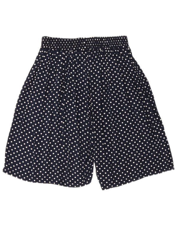 Vintage mujeres pegadas pantalones cortos casuales grandes W32 azul marino lunares algodón