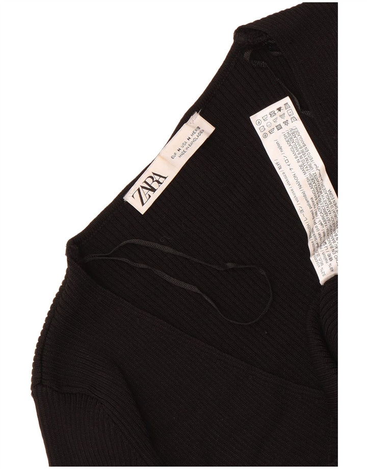 Zara Mujer Crop Top Manga Larga UK 42 Medium Black Viscosa