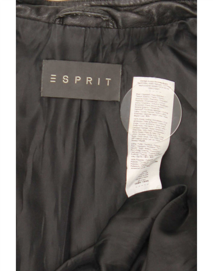 Esprit Chaqueta Racer de Cuero para Mujer UK 46 Grande Cuero Negro