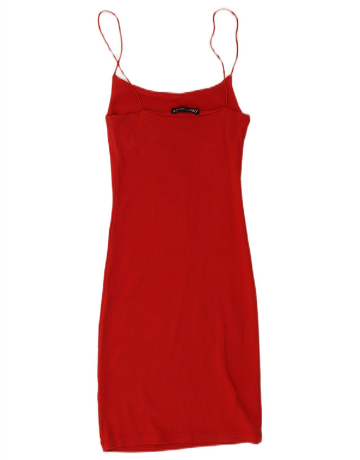 Zara Mujer Vestido De Verano UK 8 Pequeño Algodón Rojo